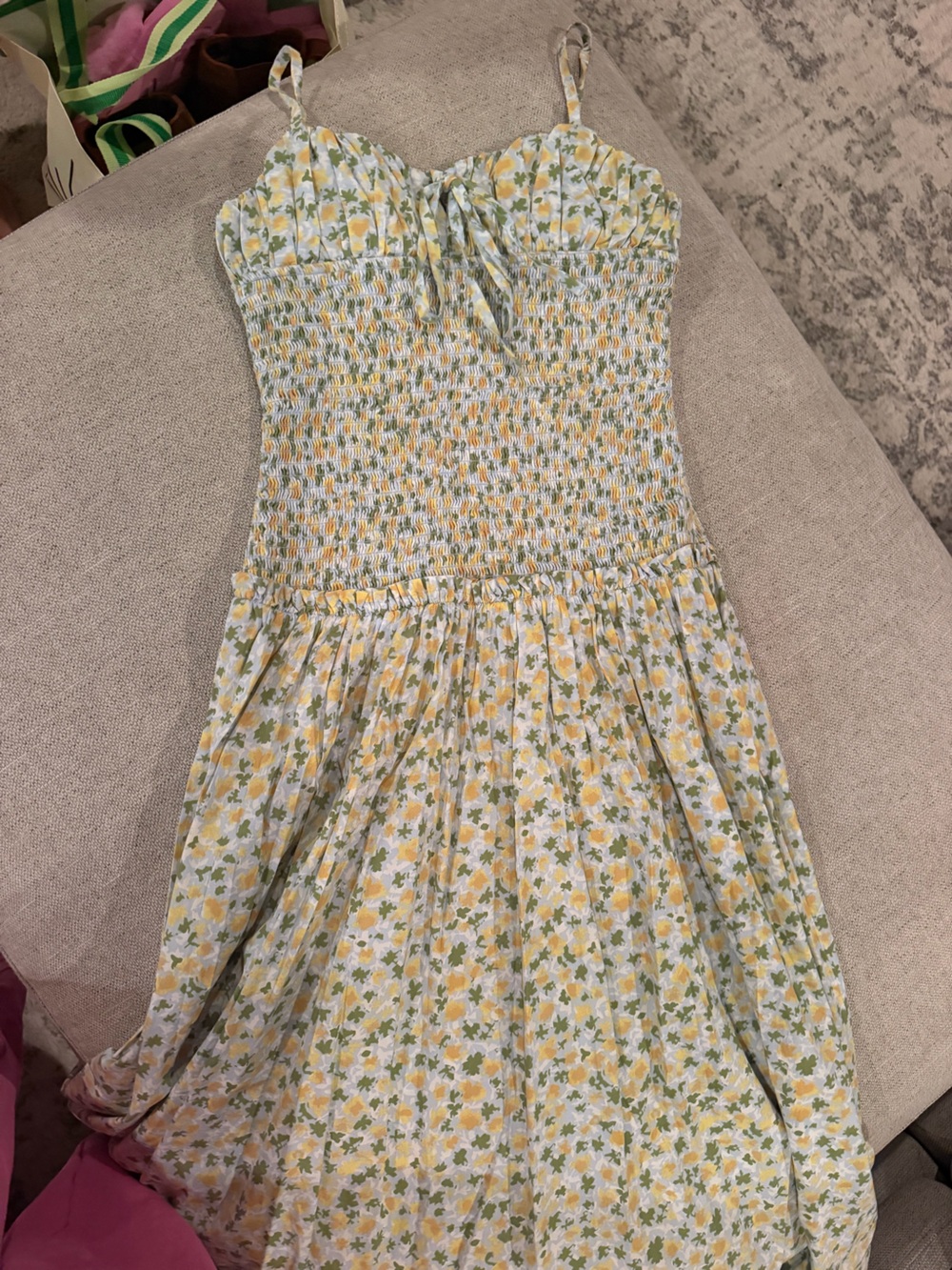 Free People Yellow and Green Floral Smocked Sundress